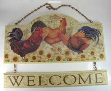 Targa 'WELCOME' con galline