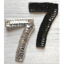 Numero 7 in paillettes e perline argento